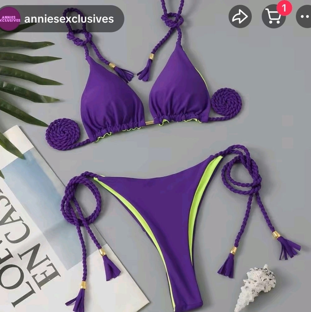 Vibrant Purple and Green Bikini Set